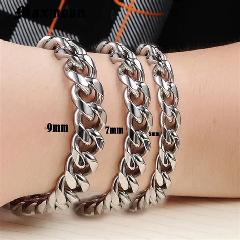 Maxmoon 3 11mm Men S Bracelets Silver Color Stainless Steel Curb Cuban