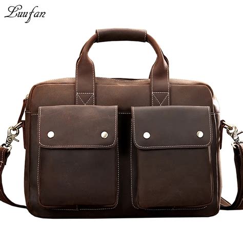 Mens Genuine Leather Briefcase15 Inch Vintage Business Bagcowhide