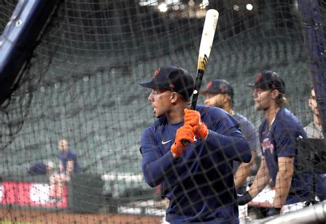 Astros Michael Brantley Takes Batting Practice On Field