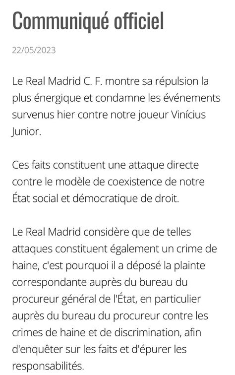 Rmadrid Actu On Twitter Communiqu Officiel Du Real Madrid