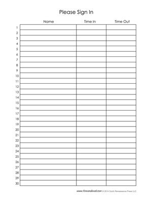 Event Sign In Sheet Template PDF - Tim's Printables