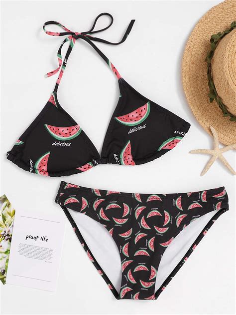 Watermelon Print Triangle Bikini Set Shein Sheinside