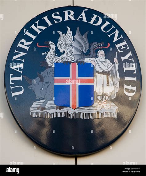 Iceland Coat Of Arms Decorates The Entrance To Icelands Ministry For