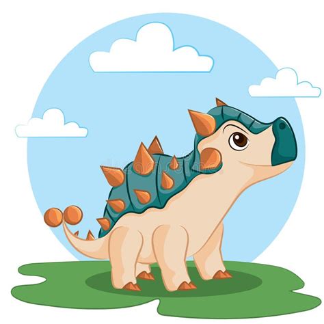 Cute Cartoon Vector Happy Dinosaur Ankylosaurus Stock Vector