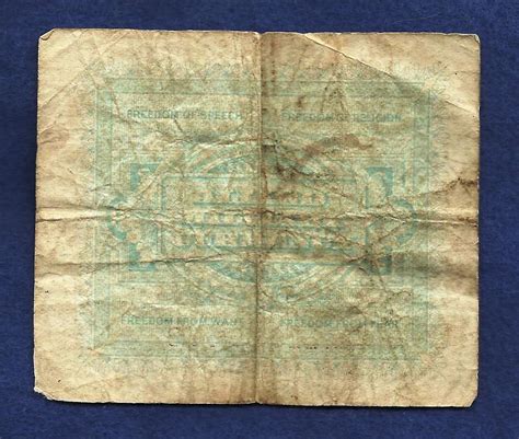 ITALY 5 Lire 1943 Banknote A12088236B WWII Allied Military Currency