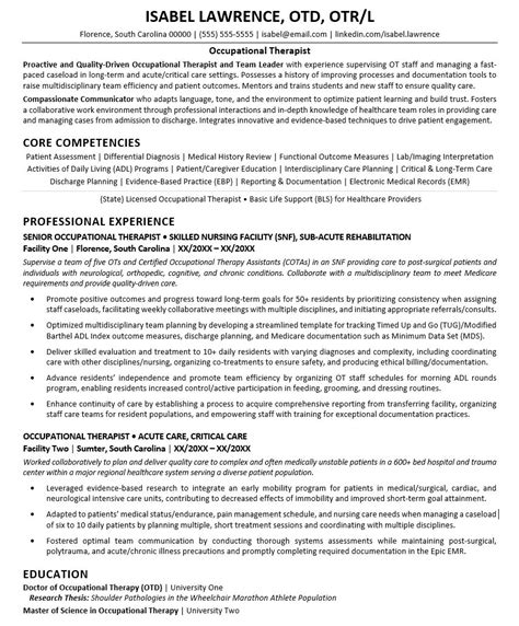 Occupational Therapist Resume Examples Free To Try Today