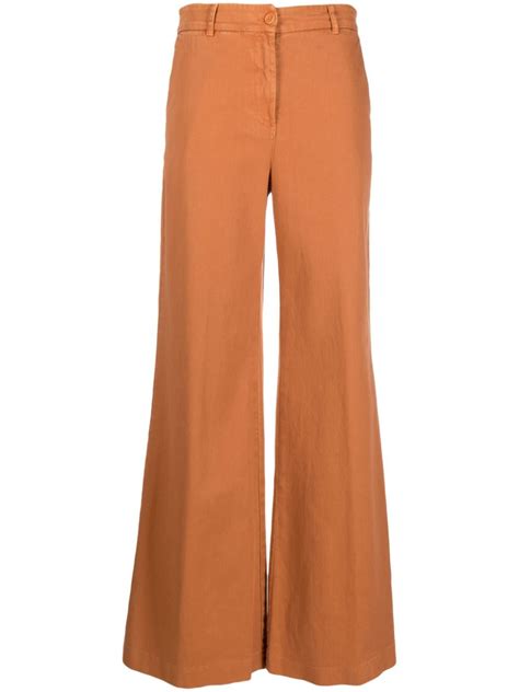 Nude High Waist Wide Leg Trousers In Orange ModeSens