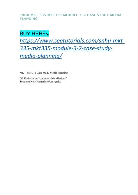 SNHU MKT 335 MKT335 MODULE 3 2 CASE STUDY MEDIA PLANNING