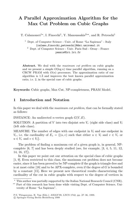 Pdf A Parallel Approximation Algorithm For The Max Cut Problem On