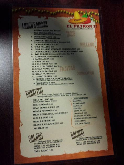 Menu At El Patron Ii Authentic Mexican Food Restaurant La Verne