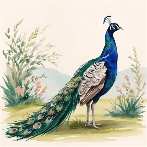 Watercolor Illustration Of A Peacock Premium Ai Generated Vector