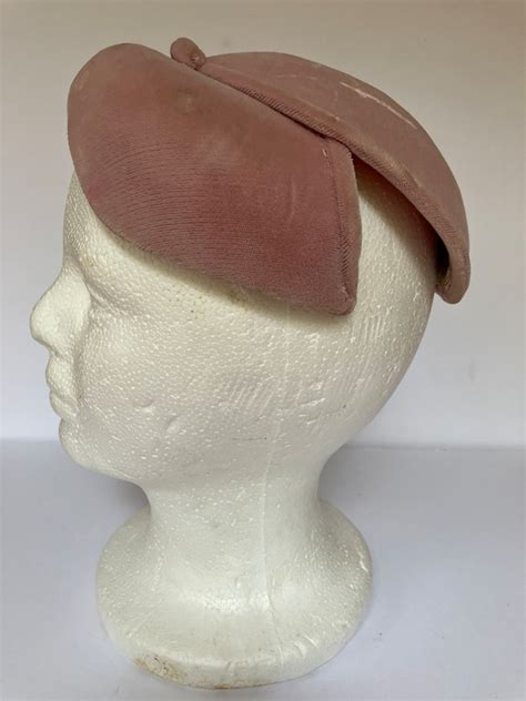 Vintage C 1950s Valerie Modes Pink Velour Half Hat Wi Gem