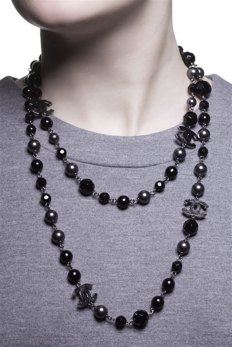 Chanel Long Black Pearl Cc Necklace Element