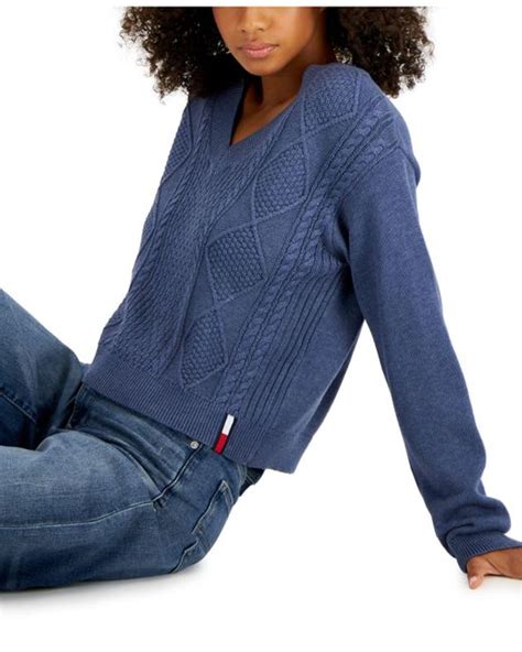 Tommy Hilfiger Cable Knit Sweater In Blue Lyst