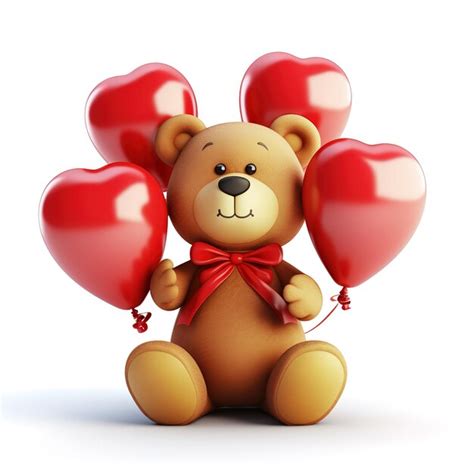 Premium Photo Cute Teddy Bear With Red Heart Balloons Perfect For