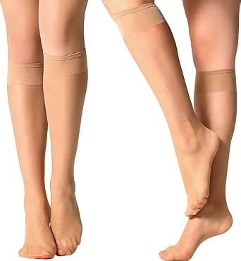 Yilanmy Pairs Knee High Stockings Black Nude Sheer Pop Socks Soft Den Nylon Socks For