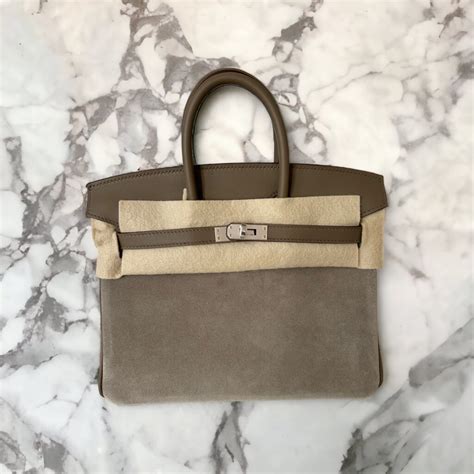 Hermes Birkin 25 Grizzly Etoupe Suède Swift Palladium