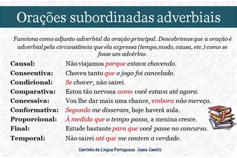 Cantinho da Língua Portuguesa Orações subordinadas adverbiais