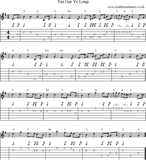 Scottish Tune Sheetmusic Midi Mp3 Guitar Chords Tabs Tae Gar Ye Loup