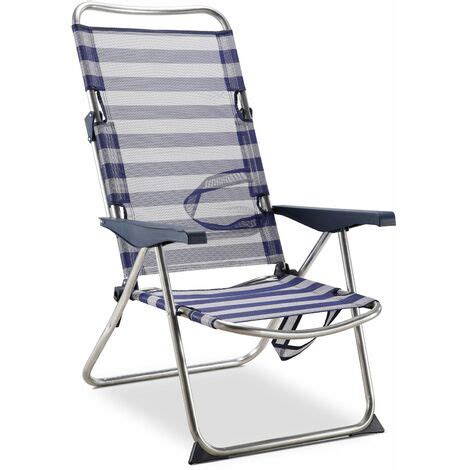 Chaise De Plage Lit Pliable Solenny Positions Bleu Et Blanc Avec