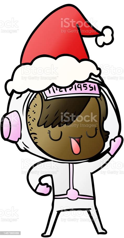 Hand Drawn Gradient Cartoon Of A Astronaut Woman Wearing Santa Hat