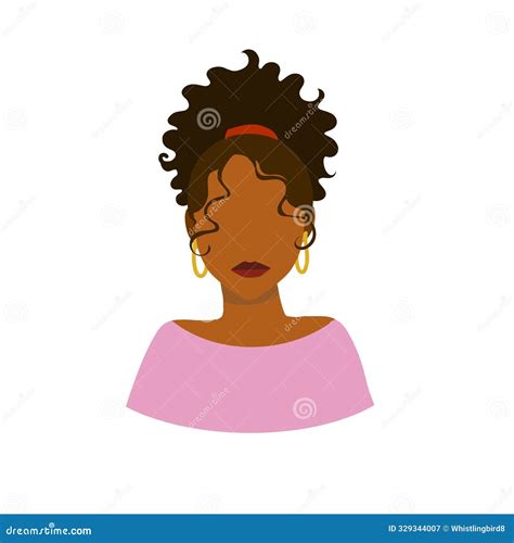 Portrait Of Afro Black Woman Cute Dark Skinned Girl Without Eyes Stock Illustration