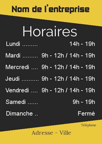 Affiche Commerce Restaurant Horaire Jaune Gris gratuit à imprimer