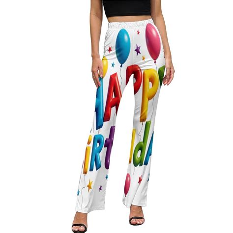 Happy Birthday Balloons And Stars High Waisted Casual Flared Trousers