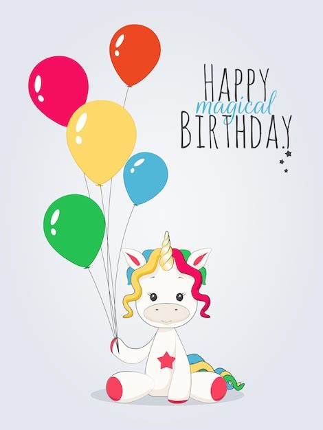 Joyeux Anniversaire Magique Licorne Mignonne Avec Des Ballons Arc En