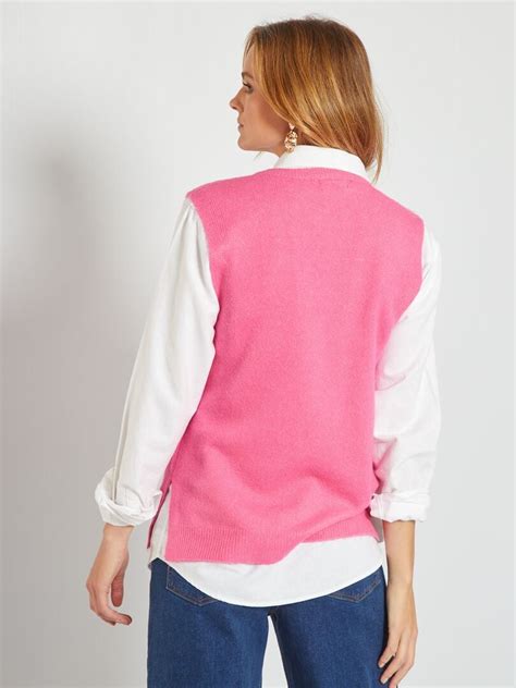 Pull Col V Sans Manches Rose Kiabi 20 00