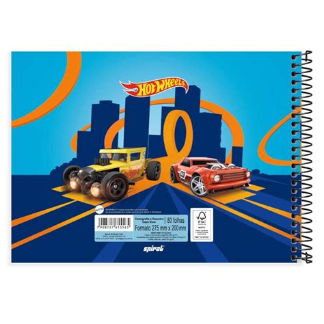 Caderno Cartografia E Desenho Capa Dura Folhas Hot Wheels Spiral Hw PT UN