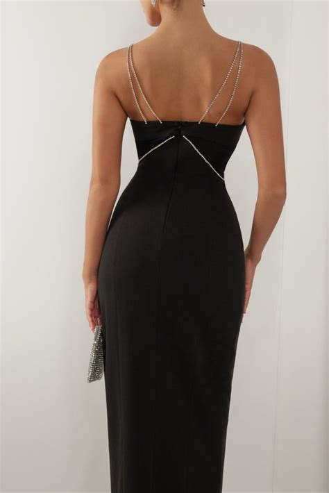 Black Diamante Strap Cutout Maxi Dress Heiress Beverly Hills Cutout