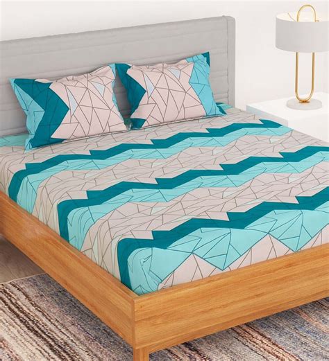 Buy Blue Abstract Tc Microfiber Queen Double Bedsheet With Pillow