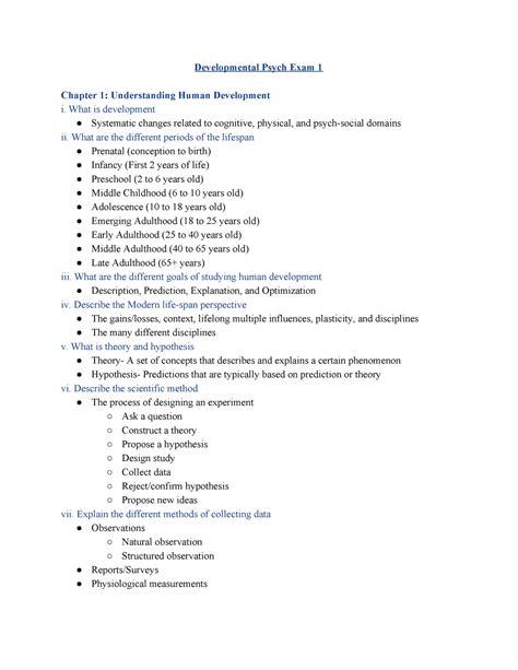 Psy 120 Exam 1 Studyguide Developmental Psych Exam 1 Chapter 1