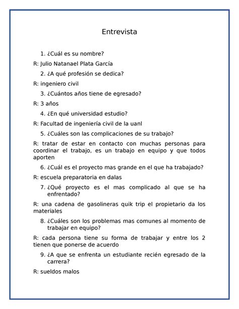 Entrevista A Un Ingeniero Civil Para Saber De Sis Problemas En Lka Vida