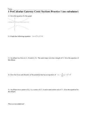 Fillable Online Precalculus Gateway Conic Sections Practice