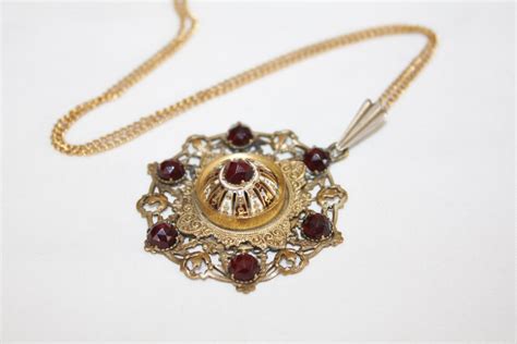 Vintage Faux Garnet Pendant Necklace 1950s Jewelry by patwatty