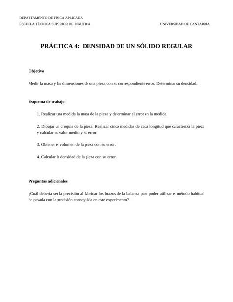 Pdf Pr Ctica Densidad De Un S Lido Regularpersonales Unican Es