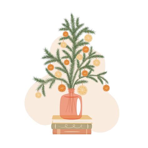 Premium Vector Spruce Branches In A Glass Vase Decorated With Oranges