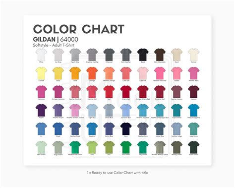 Gildan 64000 Editable Canva Color Chart Gildan 64000 Softstyle Unisex T