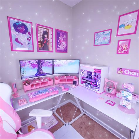 Added Pink Monitor Stands To My Battlestation Peep That Cable Management Tho Video Game Room