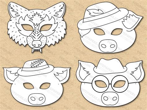 Awesome 3 Little Pigs Mask Template Coloring Page Kid
