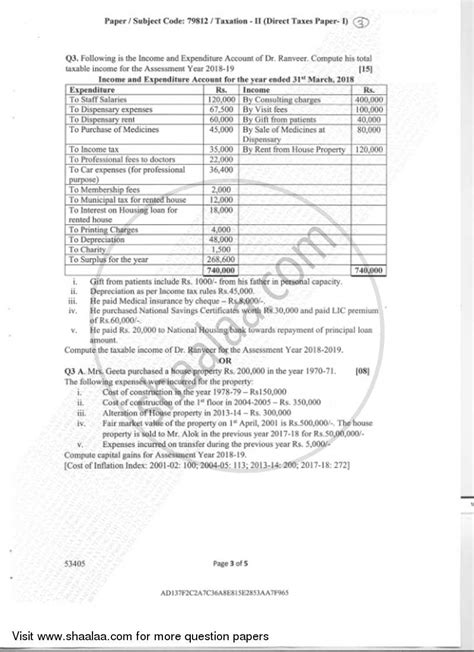 Taxation Direct Taxes Paper B Accounting And