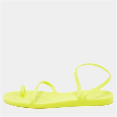 Ancient Greek Sandals Neon Yellow Rubber Eleftheria Flat Sandals Size