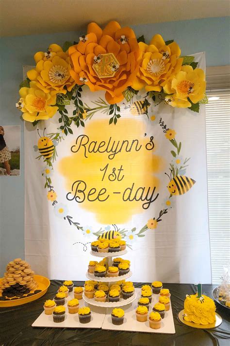 Bumble Bee Themed 1st Birthday Party Backdrop Decorations Beeparty Beeday Bumblebee  Bee