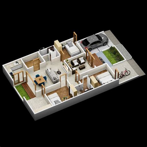 3d Floor Plan Top View House 135 Square Meters Stock Illustration - Illustration of plan ...