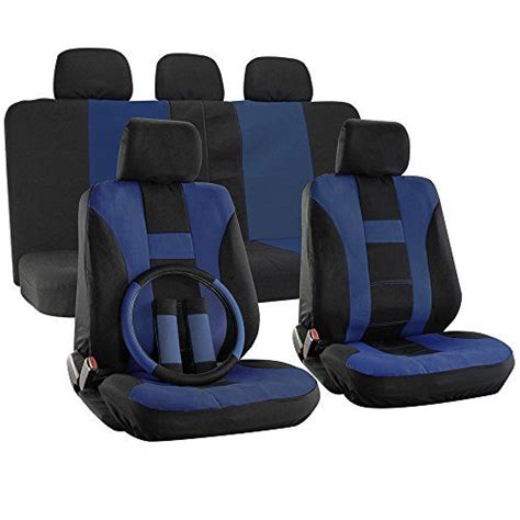 Oxgord 17pc Set Flat Cloth Mesh Blue Black H Stripe Seat Cover Setairbagfront Low Buckets5050 Or