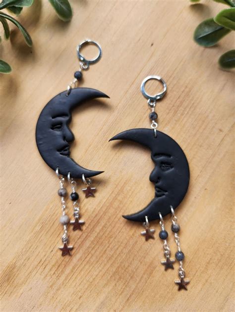 Crescent Moon Earrings Polymer Clay Earrings Celestial Witchy Boho