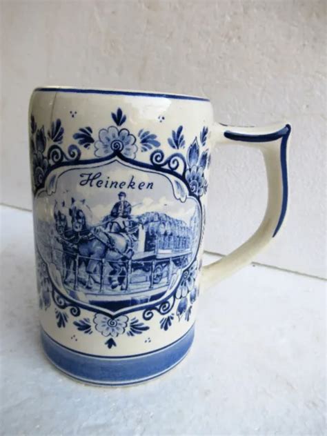 Vintage Delft Blue Heineken Beer Stein Mug Holland Hand Painted