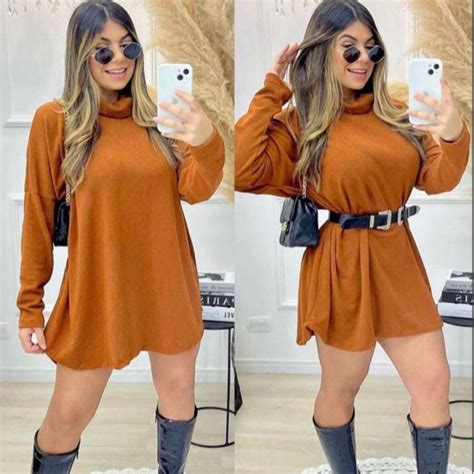 Vestido Manga Longa e Gola Alta Lã Lanzinha Poncho Max Vest Leg